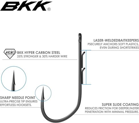 BKK Motherflucker Hook | Armor Point Series | 2X | 25% Stronger HCS Wire | Bass Fishing | baitholder Style | Needle Point in Saudi Arabia