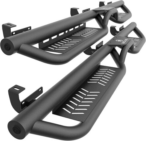 Running Boards Compatible with 2018-2025 Jeep Wrangler JL JLU Unlimited 4 Doors, Two Stairs Design Side Steps Heavy-Duty Steel Nerf Bars Bolt-on Step Plates Rock Sliders Rail, Black in Saudi Arabia