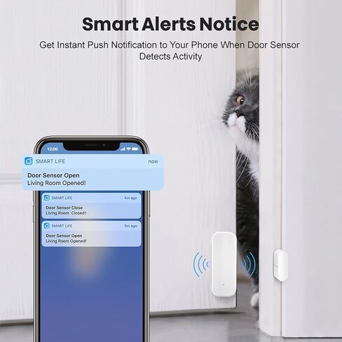 مستشعر باب WiFi ذكي: مستشعر نافذة لاسلكي مع تنبيه إشعار التطبيق، مستشعر اتصال مفتوح للباب لأمن المنزل، لا يتطلب محورًا، متوافق مع مساعد Alexa Google (أبيض) in Saudi Arabia