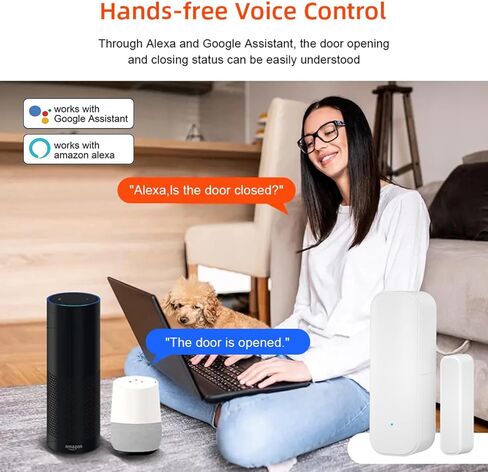 مستشعر باب WiFi ذكي: مستشعر نافذة لاسلكي مع تنبيه إشعار التطبيق، مستشعر اتصال مفتوح للباب لأمن المنزل، لا يتطلب محورًا، متوافق مع مساعد Alexa Google (أبيض) in Saudi Arabia