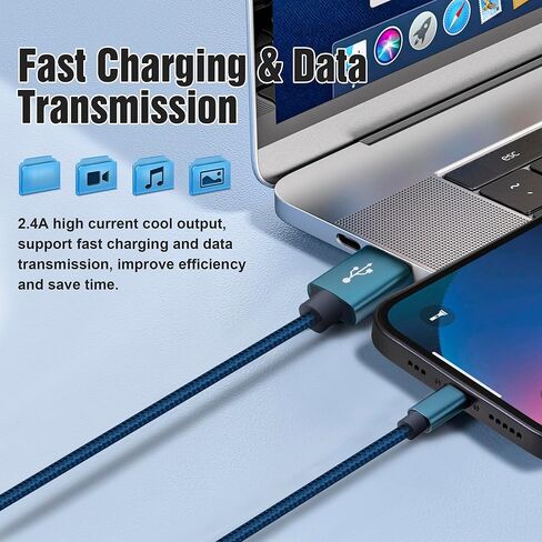 5 عبوات (2/2/4/4/6FT) كابل شاحن الهاتف، سلك شحن سريع مجدول من النايلون متوافق مع Phone14/13/12/11Pro Max/XS MAX/XR/XS/X/8/7Plus iPad AirPods in Kuwait