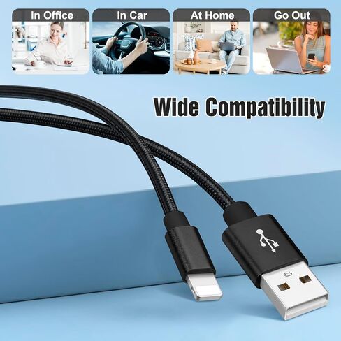 5 عبوات (2/2/4/4/6FT) كابل شاحن الهاتف، سلك شحن سريع مجدول من النايلون متوافق مع Phone14/13/12/11Pro Max/XS MAX/XR/XS/X/8/7Plus iPad AirPods in Kuwait