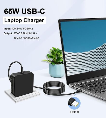 شاحن USB C بقدرة 65 وات متوافق مع ASUS Zenbook 3 13 14 S Deluxe UX390 UX390U UX325 UX325E UX325JA UX425 UX435 UX490 UX490UA UX393، Chromebook Flip C213 C302 C403 Type C in Saudi Arabia