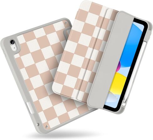 MecBevia Case for iPad 11 inch A16 (2025 11th Generation) / iPad 10.9 inch (2022 10th Gen) A3354, A3355, A3356, A2696, A2757, A2777 – Built-in Pencil Holder & Auto Wake/Sleep, Nude Vibe Checkered in Saudi Arabia