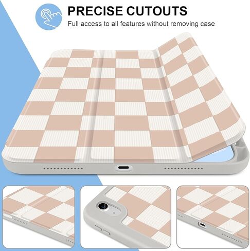 MecBevia Case for iPad 11 inch A16 (2025 11th Generation) / iPad 10.9 inch (2022 10th Gen) A3354, A3355, A3356, A2696, A2757, A2777 – Built-in Pencil Holder & Auto Wake/Sleep, Nude Vibe Checkered in Saudi Arabia