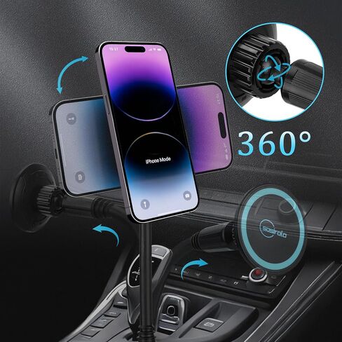 Magnetic Cup Holder Phone Holder for Magsafe, 360° Adjustable Long Gooseneck & Powerful N54 Magnet Cell Phone Mount for Car Compatible with iPhone & Samsung & All Smartphones in Saudi Arabia