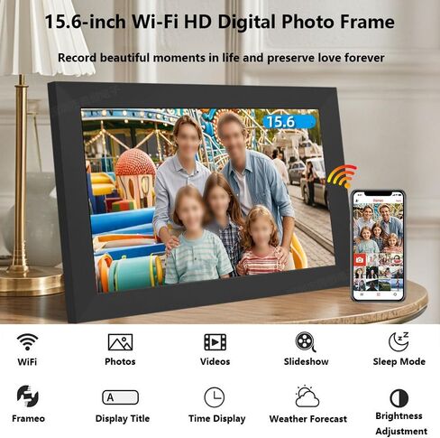 Digital Photo Frame,15.6-Inch,Built-in 32gb Memory,1920 * 1080 IPS High-Definition Touchscreen,Multi-User Connection,Remote Transfer,Automatic Rotation,Time Display, Photo/Video Sharing Black in Saudi Arabia