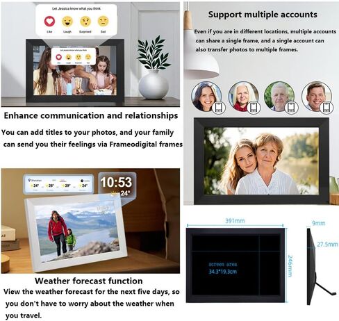 Digital Photo Frame,15.6-Inch,Built-in 32gb Memory,1920 * 1080 IPS High-Definition Touchscreen,Multi-User Connection,Remote Transfer,Automatic Rotation,Time Display, Photo/Video Sharing Black in Saudi Arabia