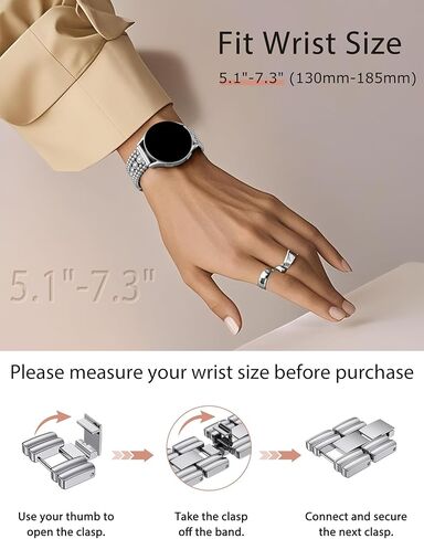 Minyee متوافق مع ساعة Samsung Galaxy Watch 7 6 5 4 FE 40 مم 44 مم/ساعة 6 كلاسيكية 43 مم 47 مم/ساعة 5 Pro 45 مم بسوار نسائي، 20 مم سوار معدني أنيق من الفولاذ المقاوم للصدأ قابل للتعديل دائري مرصع in Saudi Arabia