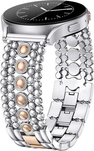 Minyee متوافق مع ساعة Samsung Galaxy Watch 7 6 5 4 FE 40 مم 44 مم/ساعة 6 كلاسيكية 43 مم 47 مم/ساعة 5 Pro 45 مم بسوار نسائي، 20 مم سوار معدني أنيق من الفولاذ المقاوم للصدأ قابل للتعديل دائري مرصع in Saudi Arabia