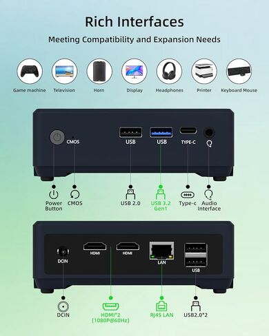 جهاز كمبيوتر صغير Celeron N2940، 8 جيجا DDR3 256 جيجا M.2 SSD، Dual HDMI 1080P، WiFi 5 BT 4.2، مروحة هادئة، كمبيوتر مكتبي صغير منخفض استهلاك الطاقة للمنزل/المكتب/الأعمال in Kuwait