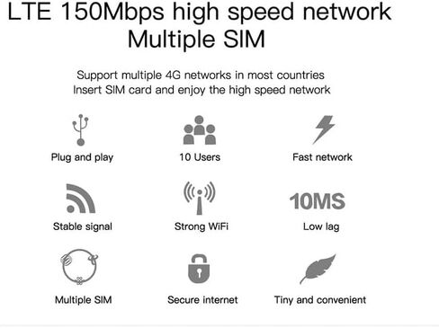 4G LTE Mobile Hotspot Router, 1800mAh Battery, Wi-Fi Protected Access, 150Mbps Speed, 10 User Support, 97x60x15mm Portable Mi-Fi Device in Saudi Arabia