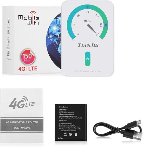 4G LTE Mobile Hotspot Router, 1800mAh Battery, Wi-Fi Protected Access, 150Mbps Speed, 10 User Support, 97x60x15mm Portable Mi-Fi Device in Saudi Arabia