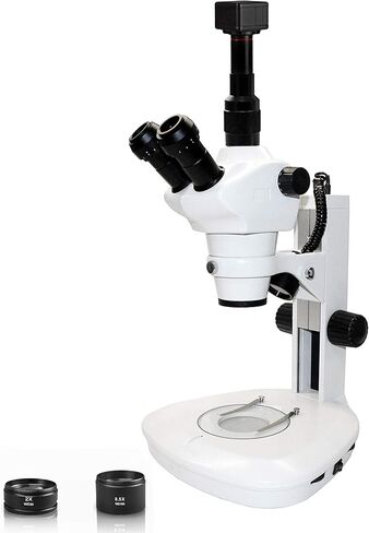 Vision Scientific VMS0007-TZ-5NN Trinocular Zoom Stereo Microscope, 10x WF Eyepiece, 0.8X—5X Zoom, 4X—100x Magnification, 0.5X & 2X Aux Lens, LED Illumination, 5.0MP Digital Eyepiece Camera in Saudi Arabia