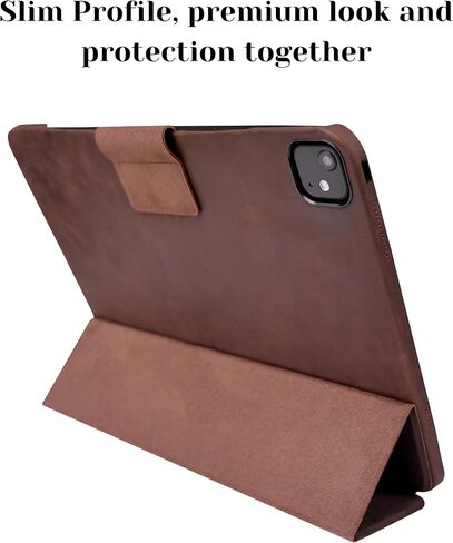 حافظة جلدية BLACKBROOK لجهاز iPad Pro 13 بوصة (M5/M4) - غطاء فوليو مصنوع يدويًا من الجلد المحبب بالكامل - حامل أقلام آمن وحامل مغناطيسي، نوم ذكي - صندوق هدايا فاخر (قهوة متعثرة) in Kuwait