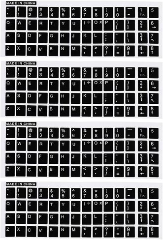 English Keyboard Stickers, 4 Pack Universal Keyboard Replacement Cover Smooth for Notebook Desktop Computer, Black Background White Lettering in Saudi Arabia