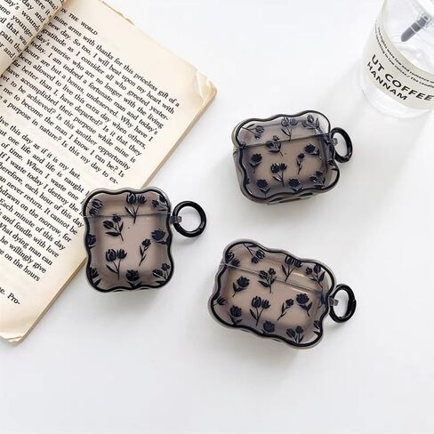 متوافق مع حافظة Airpods الجيل الثالث على شكل زهرة سوداء، حافظة لطيفة مع سلسلة مفاتيح للنساء والفتيات والأطفال، غطاء واقٍ من السيليكون الناعم الشفاف Kawaii لأجهزة Airpods 3 Gen in Kuwait