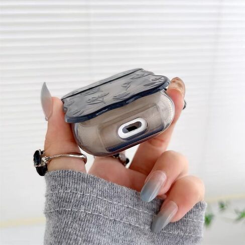 متوافق مع حافظة Airpods الجيل الثالث على شكل زهرة سوداء، حافظة لطيفة مع سلسلة مفاتيح للنساء والفتيات والأطفال، غطاء واقٍ من السيليكون الناعم الشفاف Kawaii لأجهزة Airpods 3 Gen in Kuwait