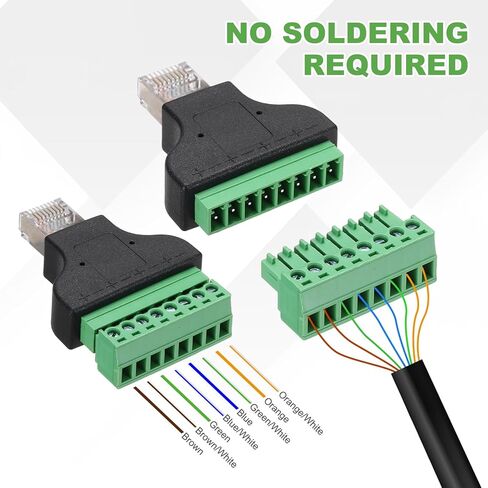 MECCANIXITY 4 قطع محول طرفي برغي RJ45، قابس ذكر RJ45 إلى موصل طرفي برغي 8 دبوس، محول صوت إيثرنت ملحقات الصوت المنزلية موسع شبكة DVR الرقمية CCTV باللون الأسود in Kuwait
