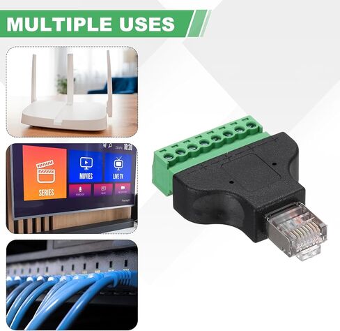 MECCANIXITY 4 قطع محول طرفي برغي RJ45، قابس ذكر RJ45 إلى موصل طرفي برغي 8 دبوس، محول صوت إيثرنت ملحقات الصوت المنزلية موسع شبكة DVR الرقمية CCTV باللون الأسود in Kuwait