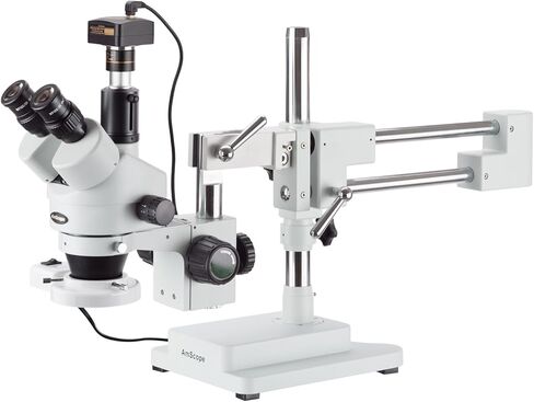 مجهر ستيريو AmScope 3.5X-45X Simul-Focal Boom مع ضوء فلورسنت وكاميرا 1.3 ميجابكسل in Saudi Arabia