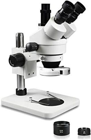 Vision Scientific VS-1FZ-IFR07 مجهر ستيريو تكبير ثلاثي العينيات سيمول بؤري، عدسة WF 10x، تكبير 0.7x-4.5x، تكبير 3.5x-90x، عدسة مساعدة 0.5x و2x، حامل عمود، ضوء حلقة 144-LED مع التحكم in Saudi Arabia
