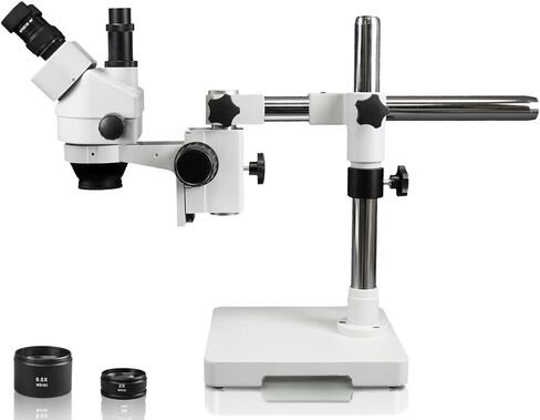Vision Scientific VS-3FZ Simul-Focal Trinocular Zoom Stereo Microscope, 10x WF Eyepiece, 0.7X—4.5X Zoom, 3.5X—90x Magnification, 0.5X & 2X Auxiliary Lens, Single Arm Boom Stand in Saudi Arabia
