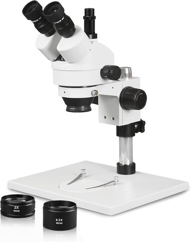 Vision Scientific VS-1AFZ مجهر ستيريو تكبير ثلاثي العينيات البؤري، عدسة WF 10x، تكبير 0.7X-4.5X، تكبير 3.5x-90x، عدسة مساعدة 0.5X و2X، حامل عمود مع قاعدة كبيرة in Saudi Arabia
