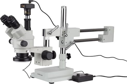 AmScope 3.5X-90X Simul-Focal Stereo Zoom Microscope on Boom Stand with an LED Light and 1.3MP Camera in Saudi Arabia