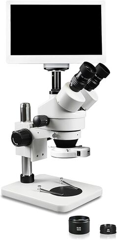 Vision Scientific VS-1FZ-IFR07-RET11.6 Simul-Focal Trinocular Zoom Stereo, 10x WF Eyepiece, 0.7X-4.5X Zoom, 3.5x-90x Magnification, Pillar Stand, 144-LED Ring Light, 11.6" Retina Screen w/5MP Camera in Saudi Arabia