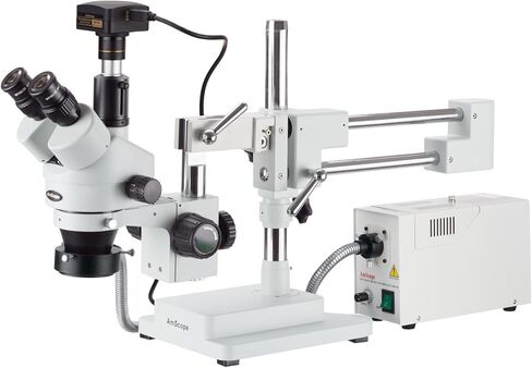 AmScope 3.5X-90X Simul-Focal Stereo Zoom Microscope on Boom Stand with Fiber Light and 10MP USB3 Camera in Saudi Arabia