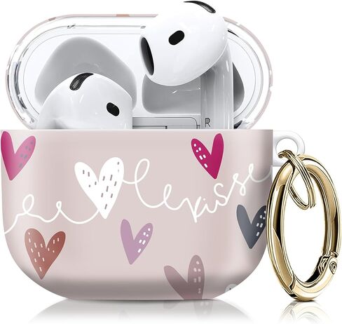 متوافق مع حافظة AirPod الجيل الرابع مع سلسلة مفاتيح، غطاء واقٍ مقاوم للصدمات لسماعات الأذن اللاسلكية - تصميم خفيف الوزن ومتين للنساء والرجال والفتيات (قلوب ملونة لطيفة) in Kuwait