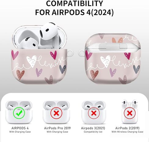 متوافق مع حافظة AirPod الجيل الرابع مع سلسلة مفاتيح، غطاء واقٍ مقاوم للصدمات لسماعات الأذن اللاسلكية - تصميم خفيف الوزن ومتين للنساء والرجال والفتيات (قلوب ملونة لطيفة) in Kuwait
