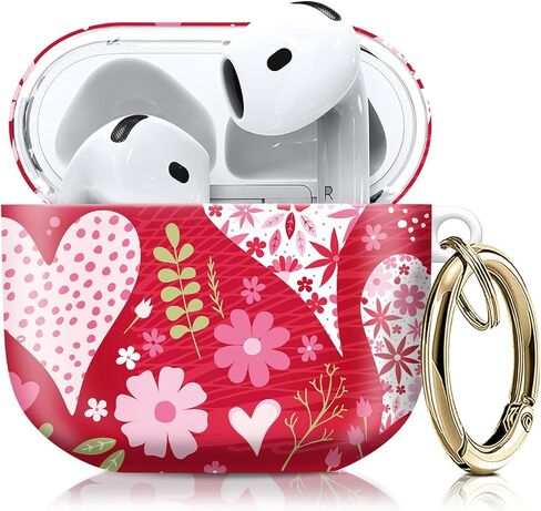 متوافق مع حافظة AirPod الجيل الرابع مع سلسلة مفاتيح، غطاء واقٍ مقاوم للصدمات لسماعات الأذن اللاسلكية - تصميم خفيف الوزن ومتين للنساء والرجال والفتيات (قلوب ملونة لطيفة) in Kuwait