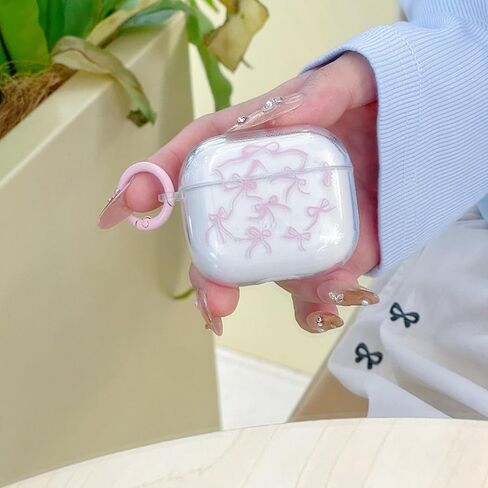 Compatible for Airpods 4 Case Soft Cute Bow Pattern Fashion Design Bowknot Aesthetic Shockproof Keychain Cover Headphone Cases for Airpods 4 -Clear in Saudi Arabia