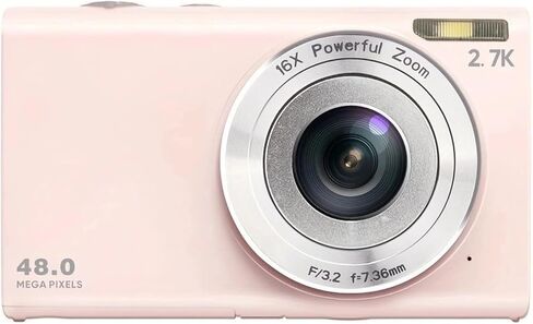 2.7K Digital Camera, 48MP Autofocus Cameras for Photography, Vlogging Compact Camera with 2.8inch Screen, 16X Digital Zoom, Autofocus, Pause Function (White) in Saudi Arabia