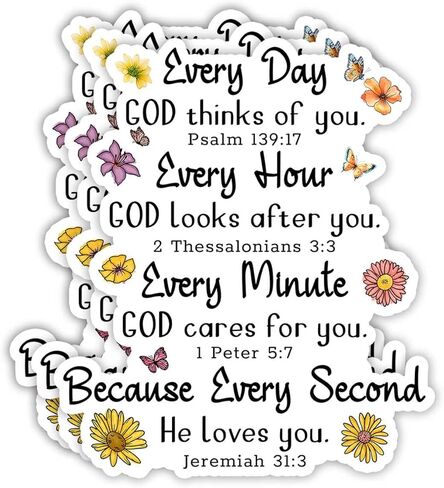 (3Pcs) Every Day God Thinks of You Because Every Second He Loves You Sticker Inspirational Christian Jesus Bible Verse Vinyl Decals for Tumbler Laptop Water Bottles Books Phone - Size 3x2.6 Inches in Kuwait