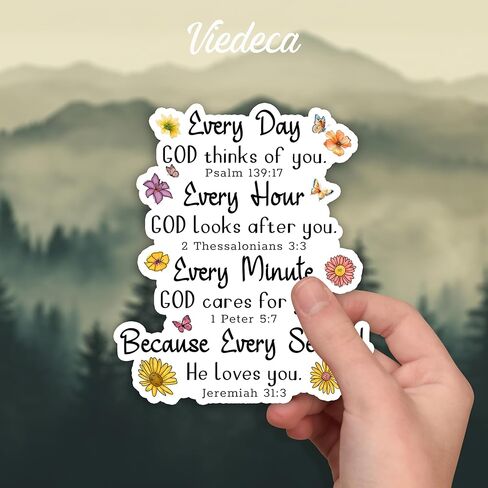 (3Pcs) Every Day God Thinks of You Because Every Second He Loves You Sticker Inspirational Christian Jesus Bible Verse Vinyl Decals for Tumbler Laptop Water Bottles Books Phone - Size 3x2.6 Inches in Kuwait