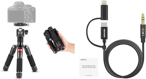 NEEWER حامل ثلاثي صغير محمول لسطح المكتب + LM13 3.3ft/1m 2 في 1 كابل AUX، 3.5 مم TRS إلى USB C/iOS كابل صوت، حامل مكتب من سبائك الألومنيوم 20 بوصة/ 50 سم مع رأس كروي لكاميرا DSLR، أقصى تحميل 11 رطل/5 كجم in Saudi Arabia