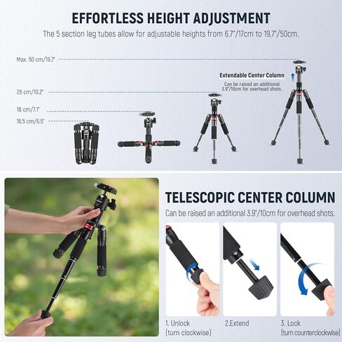 NEEWER حامل ثلاثي صغير محمول لسطح المكتب + LM13 3.3ft/1m 2 في 1 كابل AUX، 3.5 مم TRS إلى USB C/iOS كابل صوت، حامل مكتب من سبائك الألومنيوم 20 بوصة/ 50 سم مع رأس كروي لكاميرا DSLR، أقصى تحميل 11 رطل/5 كجم in Saudi Arabia