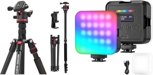 NEEWER Basics TP14B 72" / 182 cm Travel Tripod Monopod + Magnetic RGB Camera Light, Compact Lightweight Portable Camera Stand with Cell Phone Holder Compatible with iPhone, Max Load 13.2 lb in Saudi Arabia