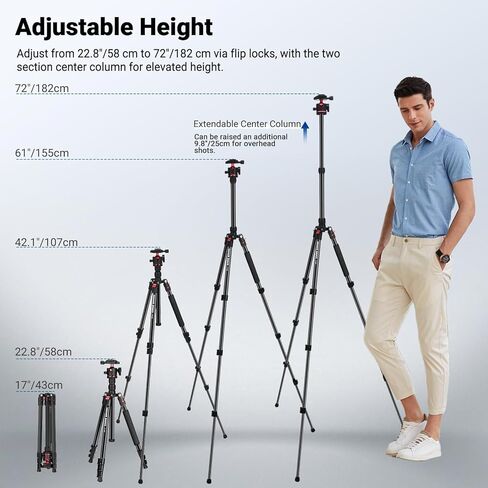 NEEWER Basics TP14B 72" / 182 cm Travel Tripod Monopod + Magnetic RGB Camera Light, Compact Lightweight Portable Camera Stand with Cell Phone Holder Compatible with iPhone, Max Load 13.2 lb in Saudi Arabia