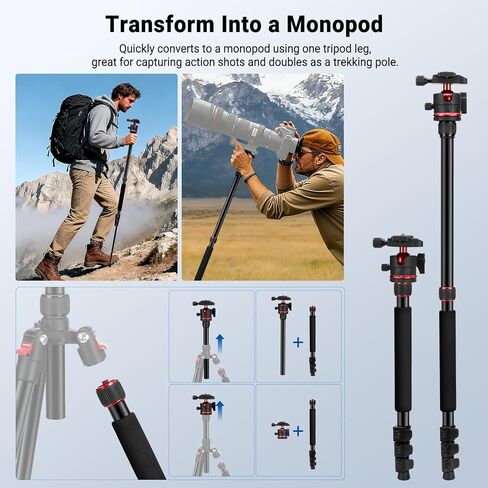 NEEWER Basics TP14B 72" / 182 cm Travel Tripod Monopod + Magnetic RGB Camera Light, Compact Lightweight Portable Camera Stand with Cell Phone Holder Compatible with iPhone, Max Load 13.2 lb in Saudi Arabia