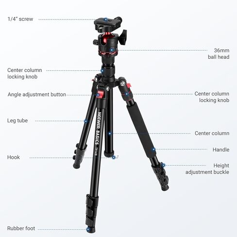 NEEWER Basics TP14B 72" / 182 cm Travel Tripod Monopod + Magnetic RGB Camera Light, Compact Lightweight Portable Camera Stand with Cell Phone Holder Compatible with iPhone, Max Load 13.2 lb in Saudi Arabia