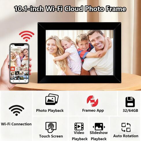 Digital Photo Frame, 10.1-Inch, Built-in 32gb Memory, 1280 * 800 IPS Touchscreen, Multi-User Connection, Remote Transfer, Automatic Rotation, Slideshow Playback, Photo/Video Sharing B in Saudi Arabia