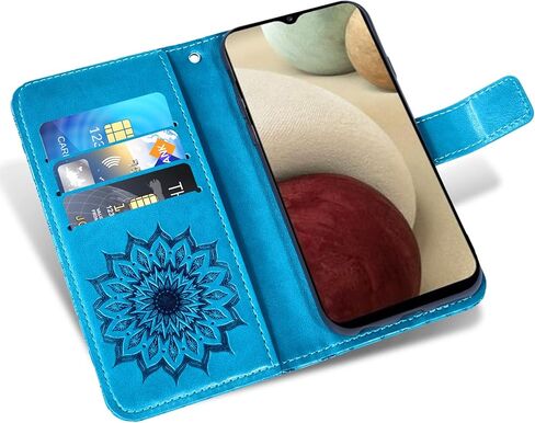 Phone Case for Samsung Galaxy A12 Wallet Cases with Tempered Glass Screen Protector and Leather Slim Flip Cover Card Holder Stand Cell Accessories Glaxay A 12 12A samsunga12case Women Men Blue in Saudi Arabia