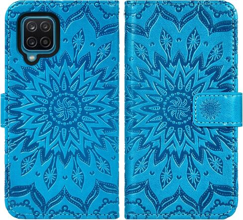 Phone Case for Samsung Galaxy A12 Wallet Cases with Tempered Glass Screen Protector and Leather Slim Flip Cover Card Holder Stand Cell Accessories Glaxay A 12 12A samsunga12case Women Men Blue in Saudi Arabia