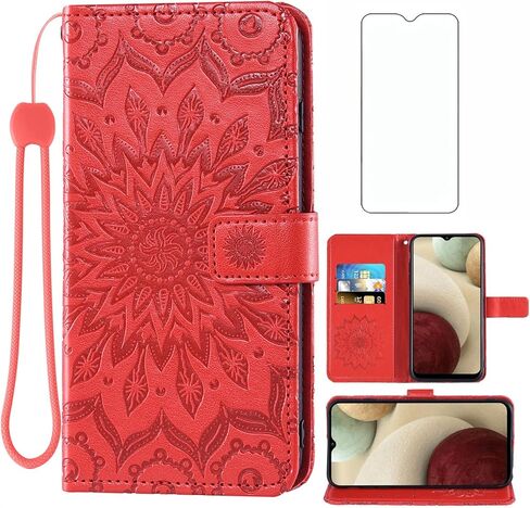 Phone Case for Samsung Galaxy A12 Wallet Cases with Tempered Glass Screen Protector and Leather Slim Flip Cover Card Holder Stand Cell Accessories Glaxay A 12 12A samsunga12case Women Men Blue in Saudi Arabia