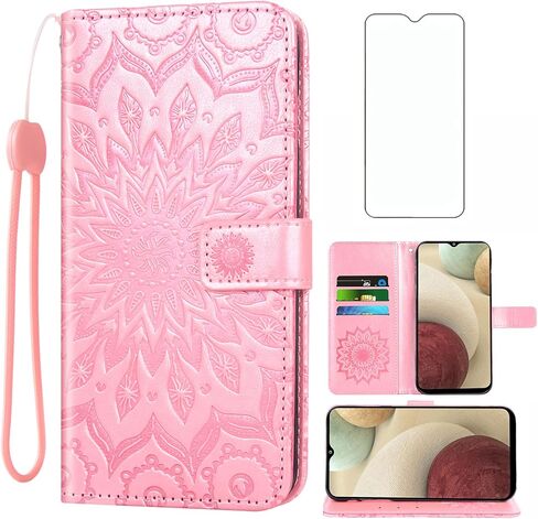 Phone Case for Samsung Galaxy A12 Wallet Cases with Tempered Glass Screen Protector and Leather Slim Flip Cover Card Holder Stand Cell Accessories Glaxay A 12 12A samsunga12case Women Men Blue in Saudi Arabia