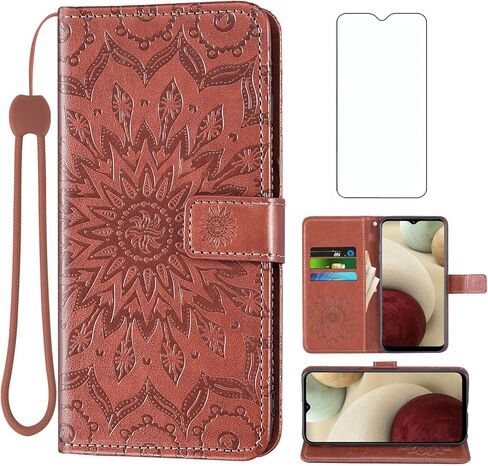 Phone Case for Samsung Galaxy A12 Wallet Cases with Tempered Glass Screen Protector and Leather Slim Flip Cover Card Holder Stand Cell Accessories Glaxay A 12 12A samsunga12case Women Men Blue in Saudi Arabia